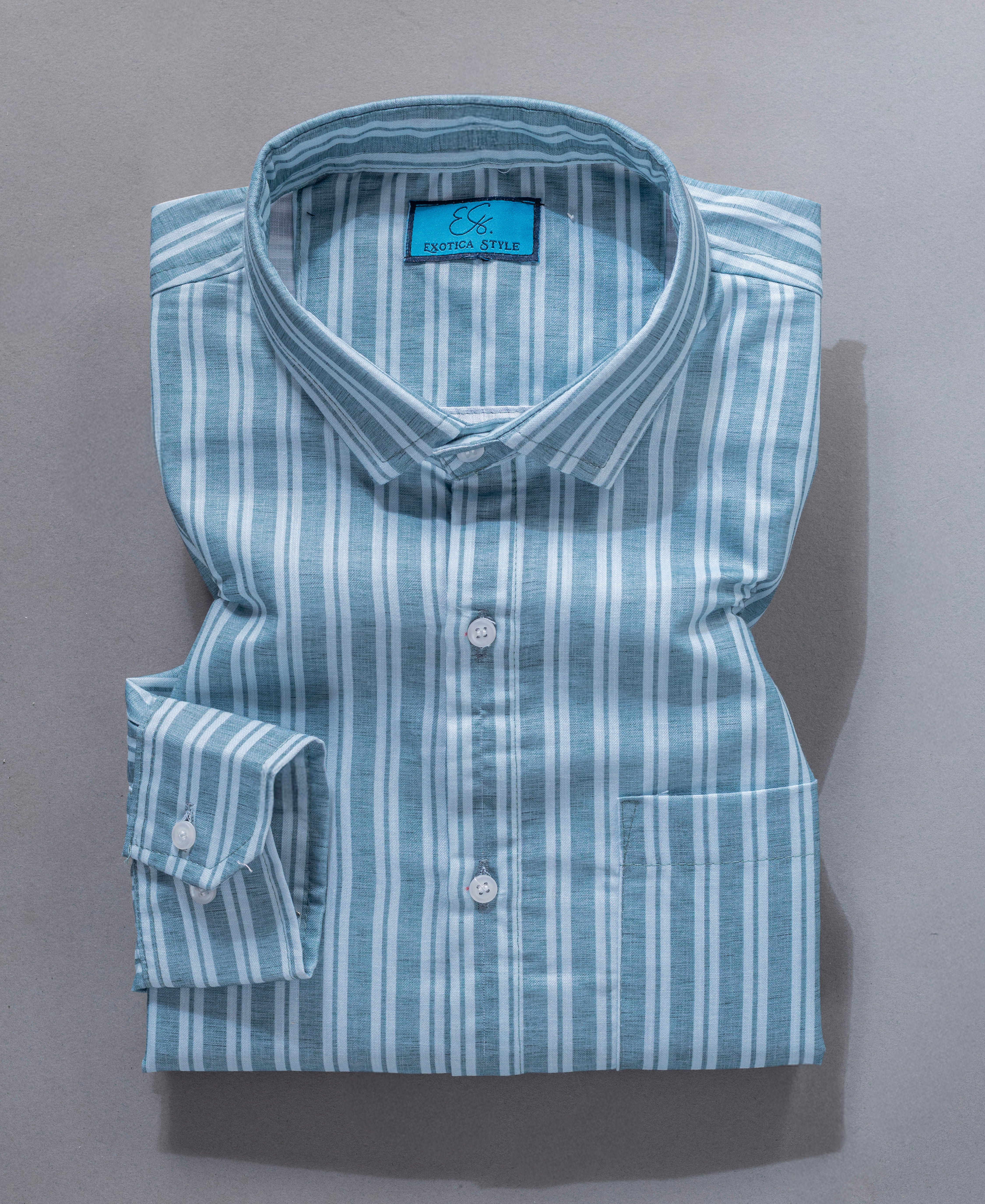 Men’s Blue Striped Cotton Shirt Smart Casual Long Sleeve