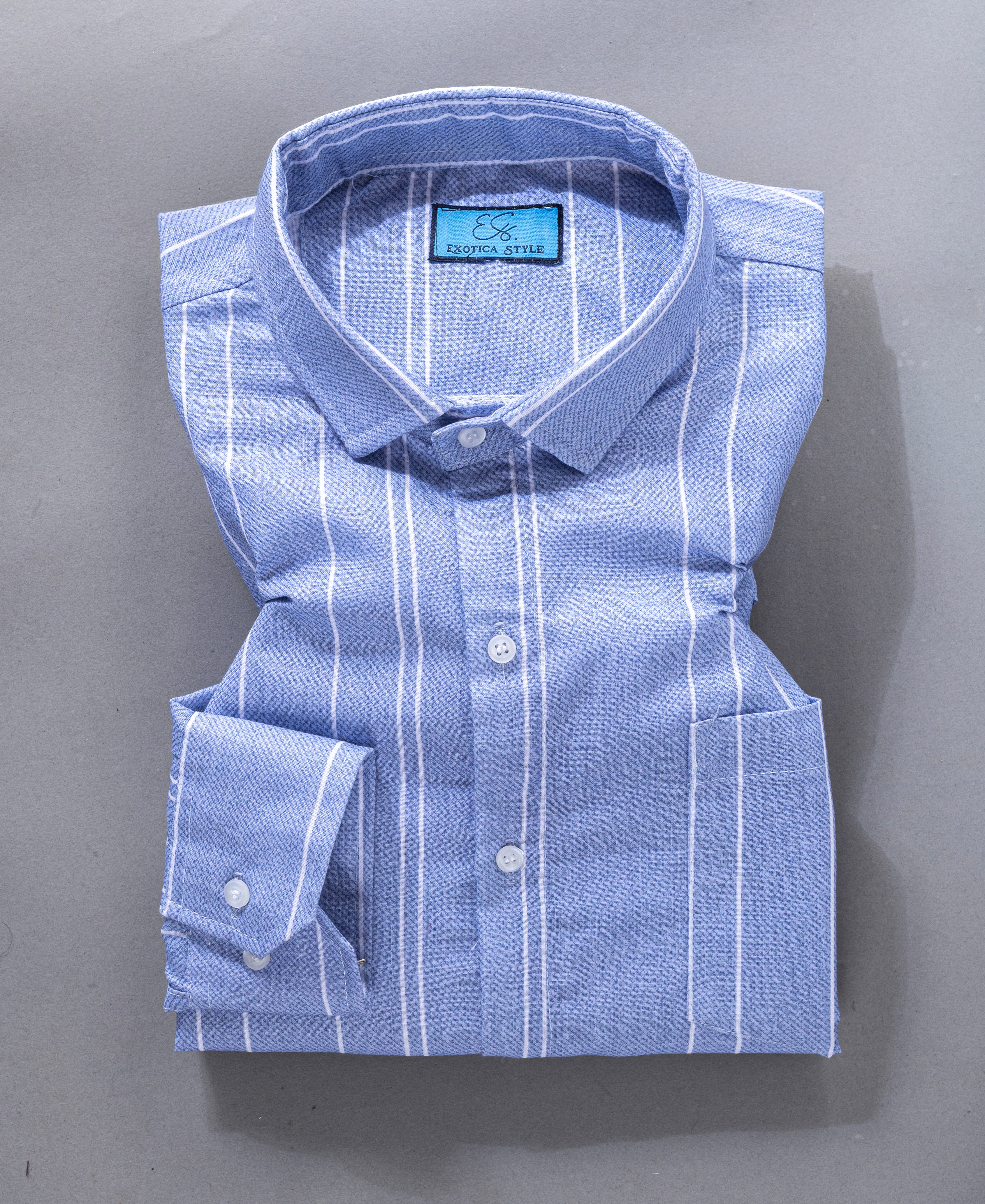 Classic Light Blue Cotton Shirt with White Stripes