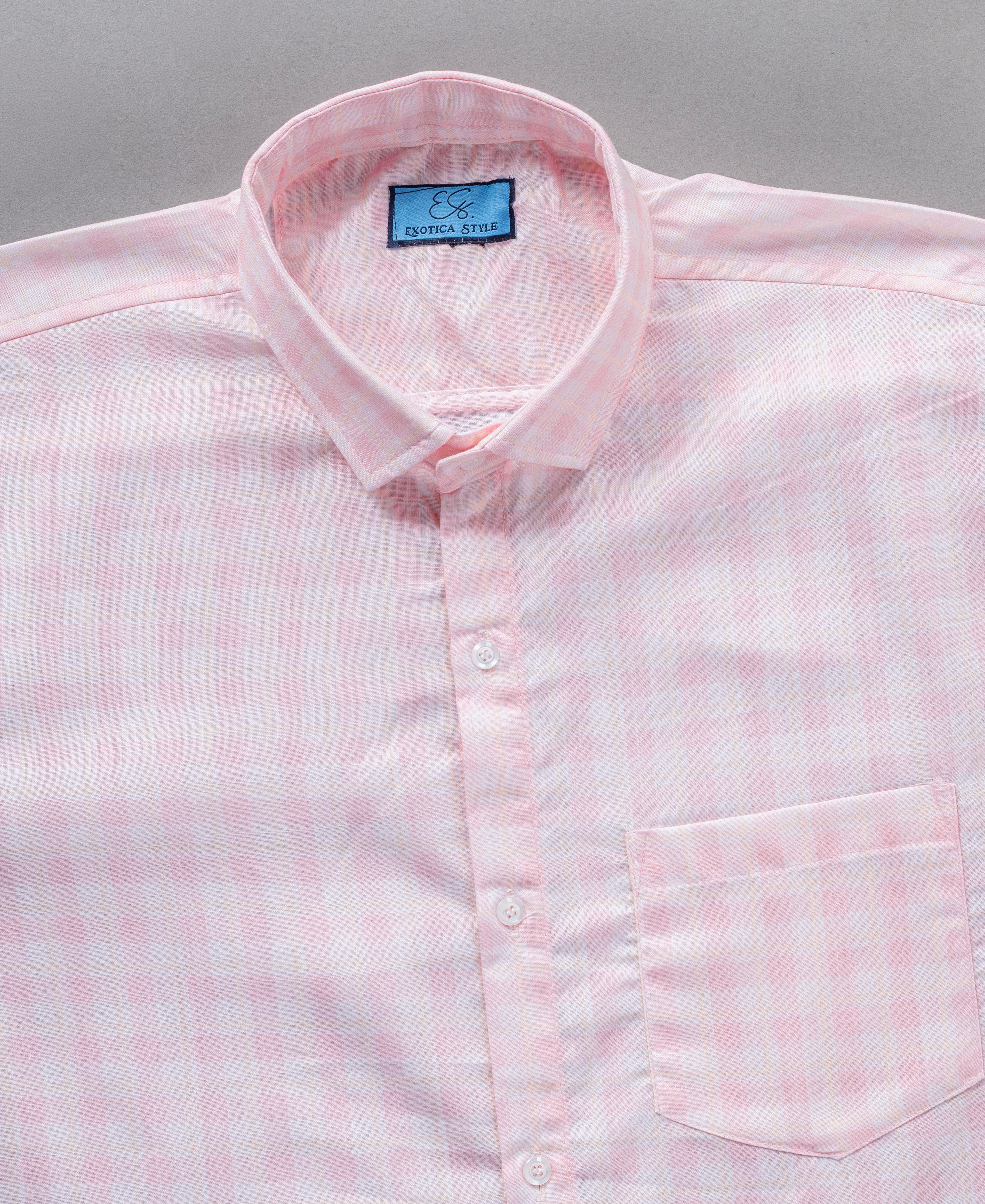 Blush Pink Plaid Casual Shirt with Soft Checks