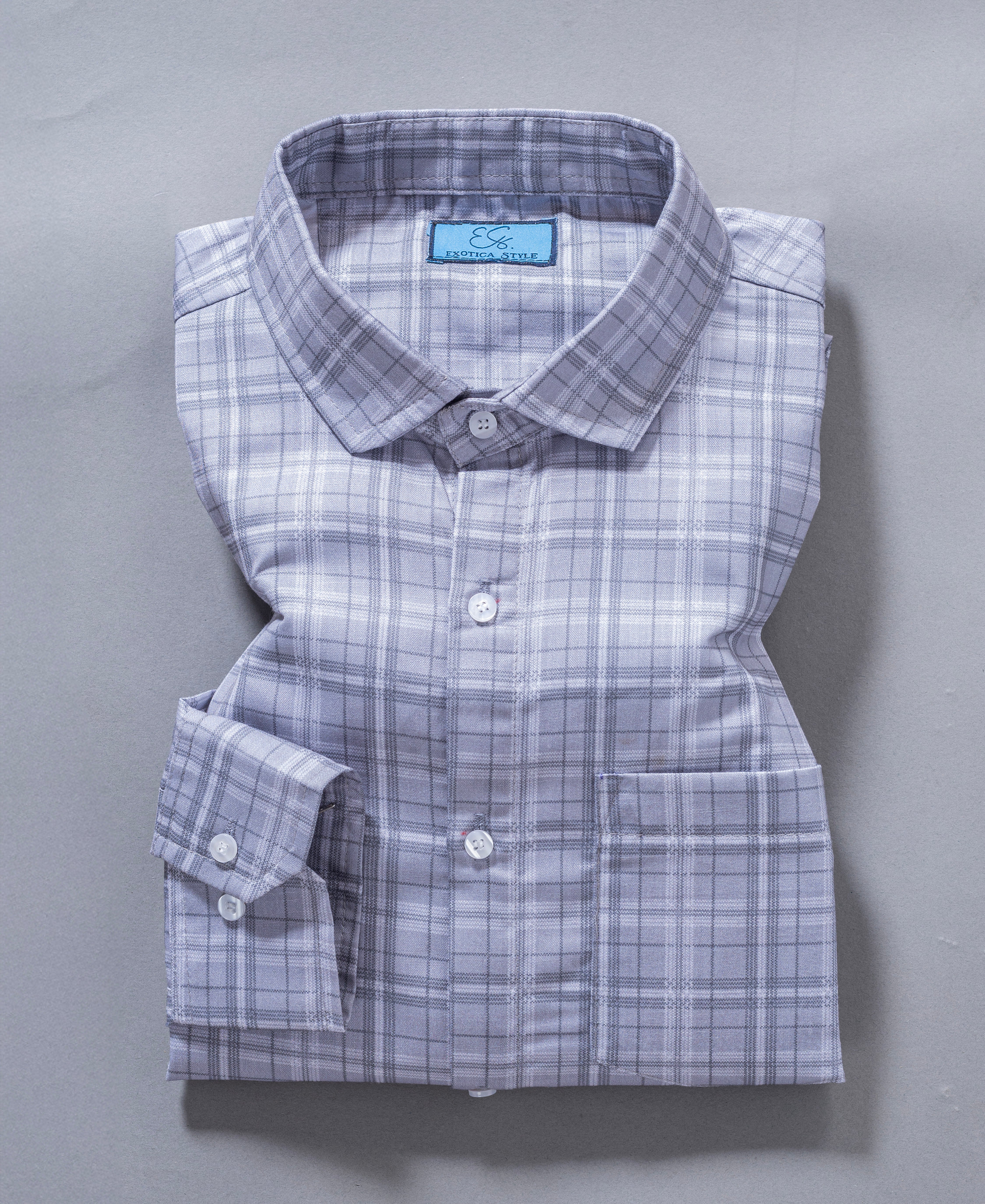 Silver Grey Checkered Casual Shirt for Men
