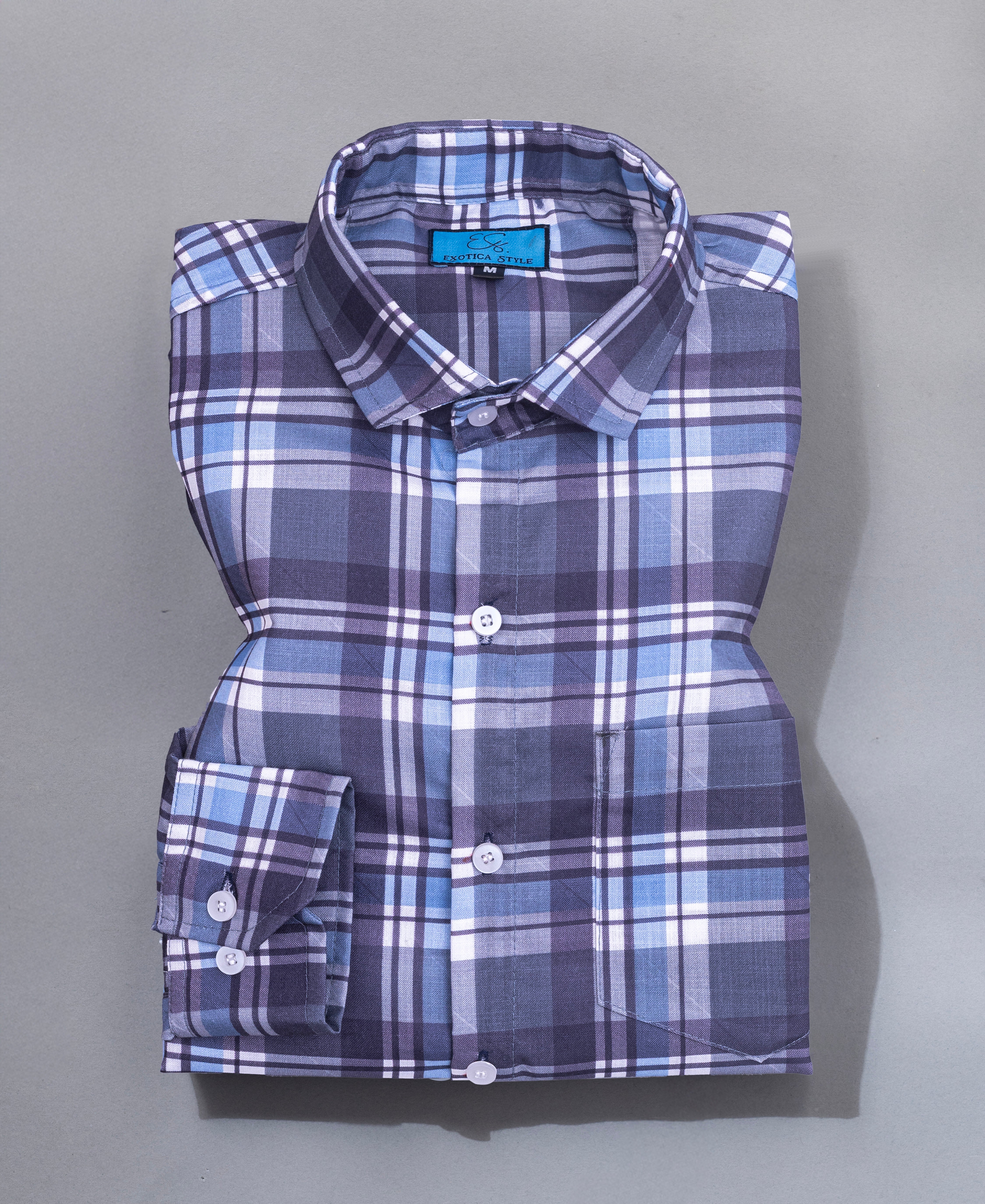 Men’s Navy Blue Checked Cotton Shirt Casual Slim Fit Style