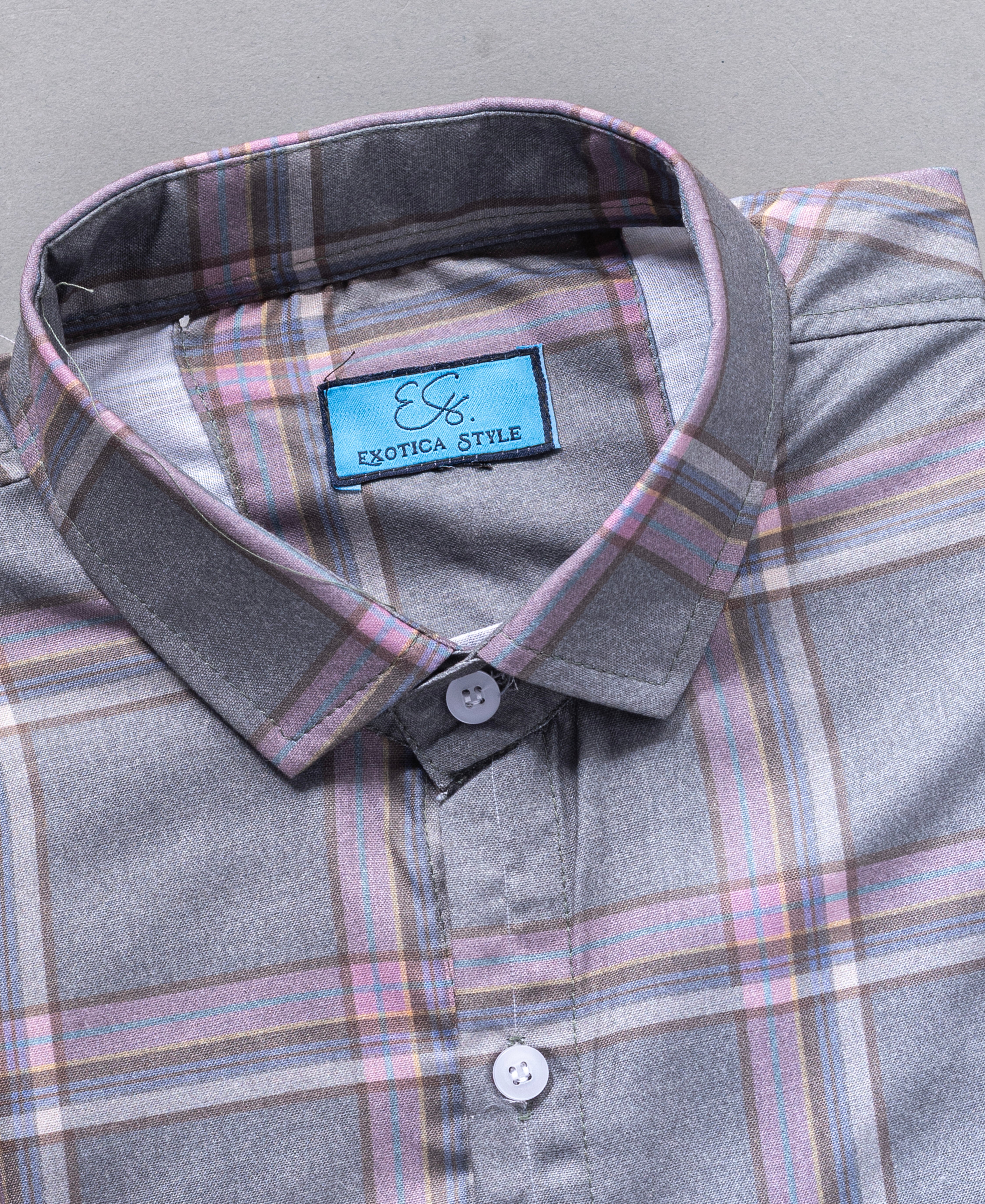 Cotton Gray Checked Shirt with Long Sleeves & Pocket
