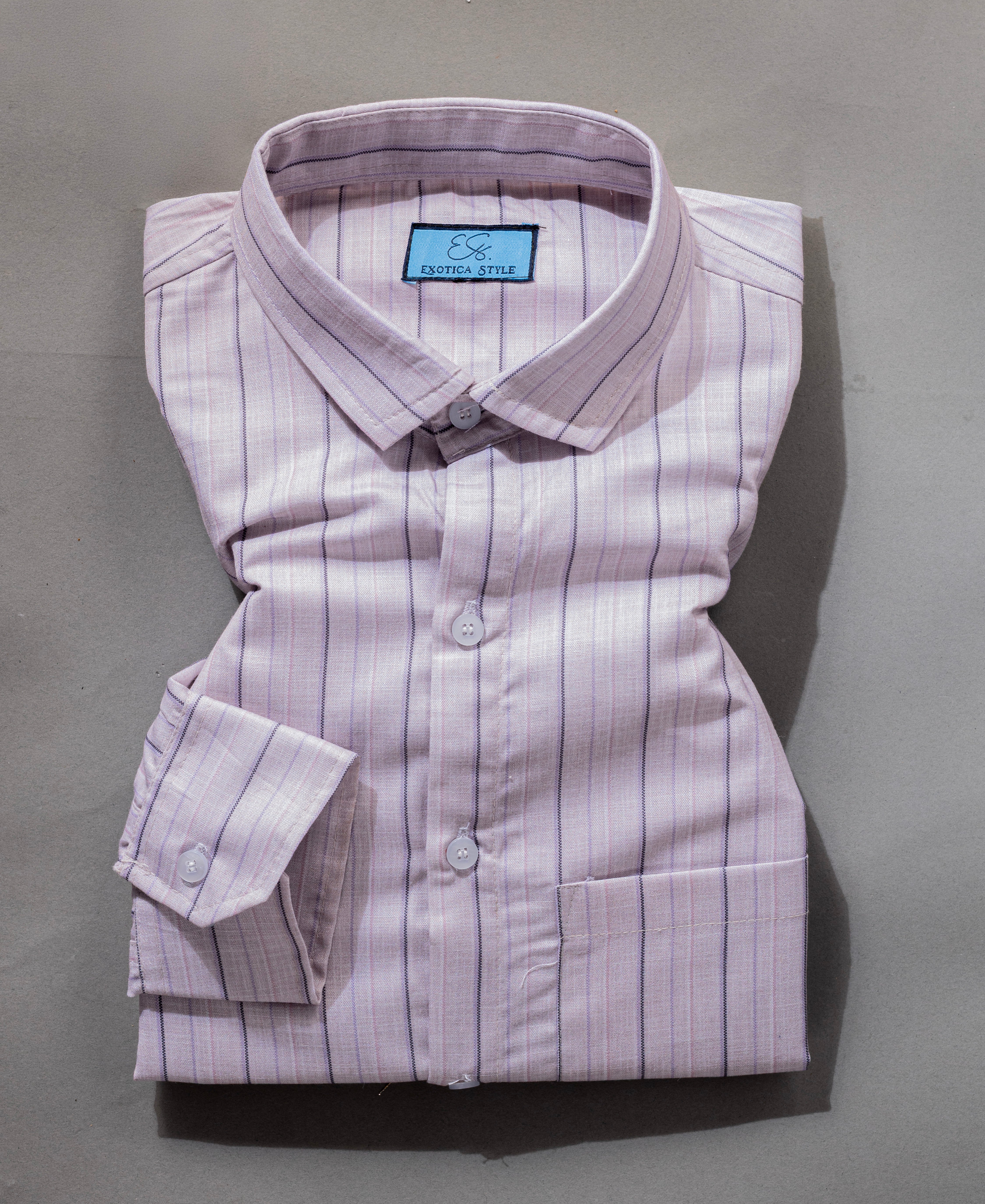 Men’s Striped Beige Cotton Slim Fit Shirt Everyday Casual Style