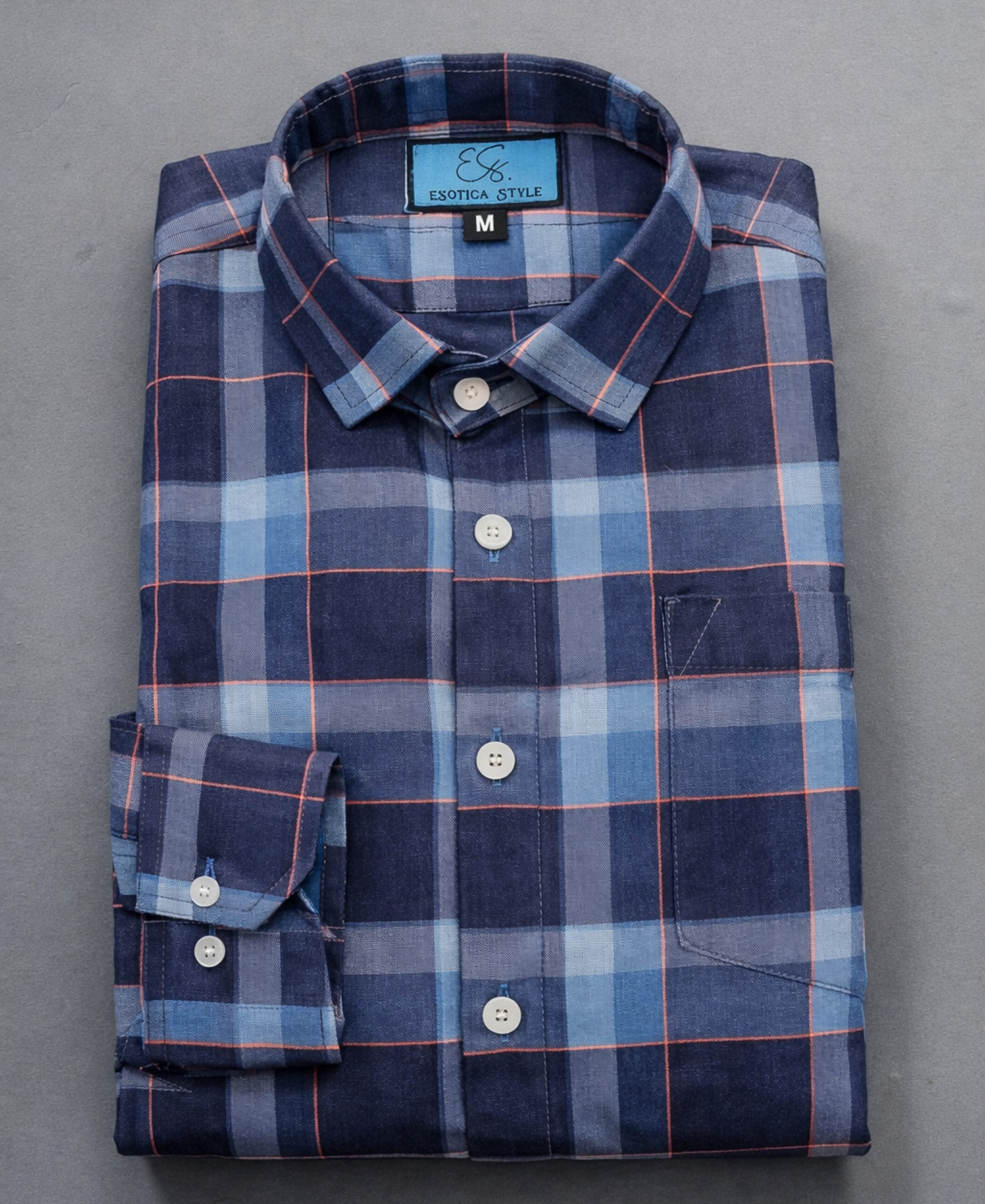 Navy Blue Checked Cotton Shirt for Men Casual Wear Style