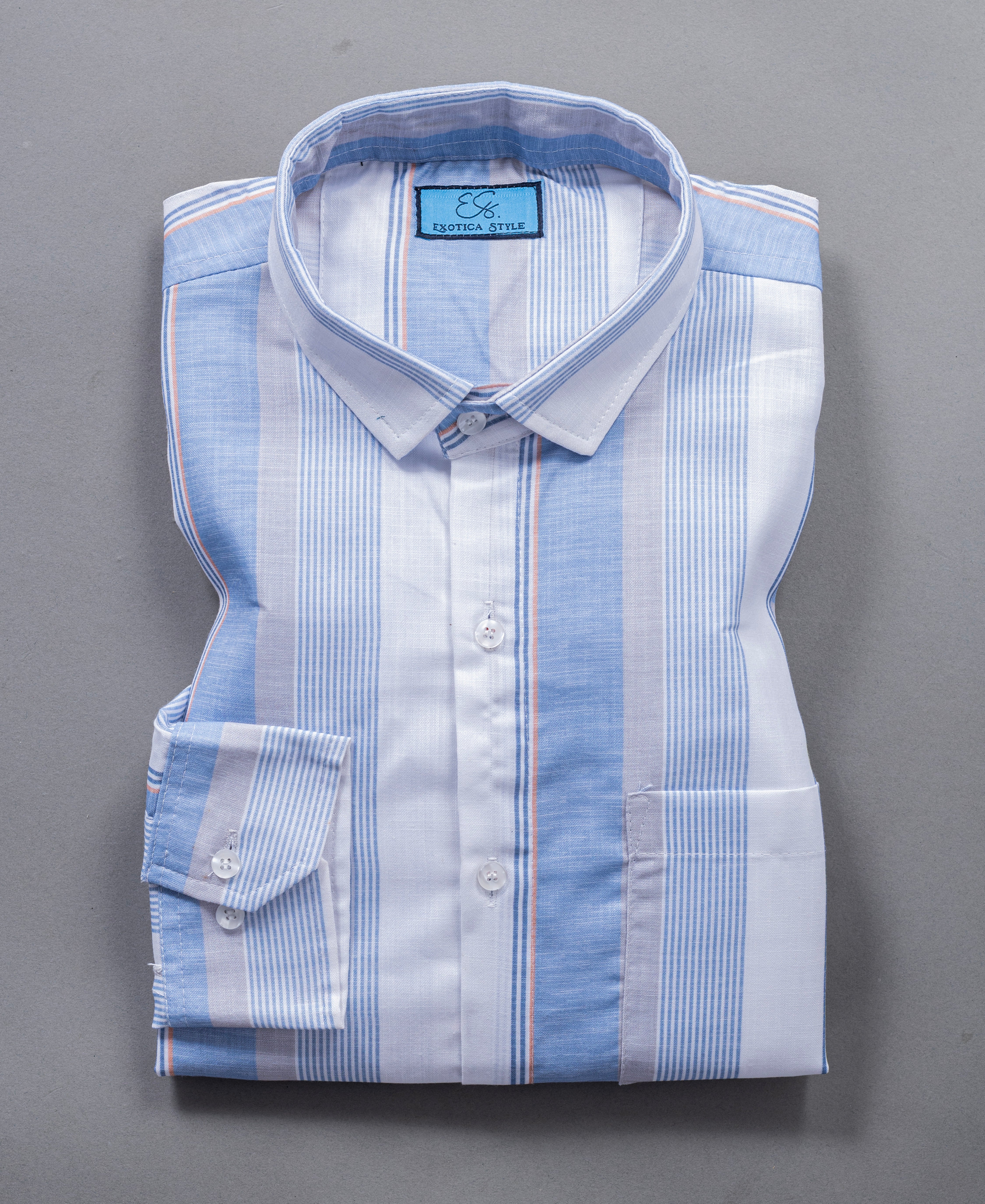 Stylish White Blue Striped Cotton Shirt For Men