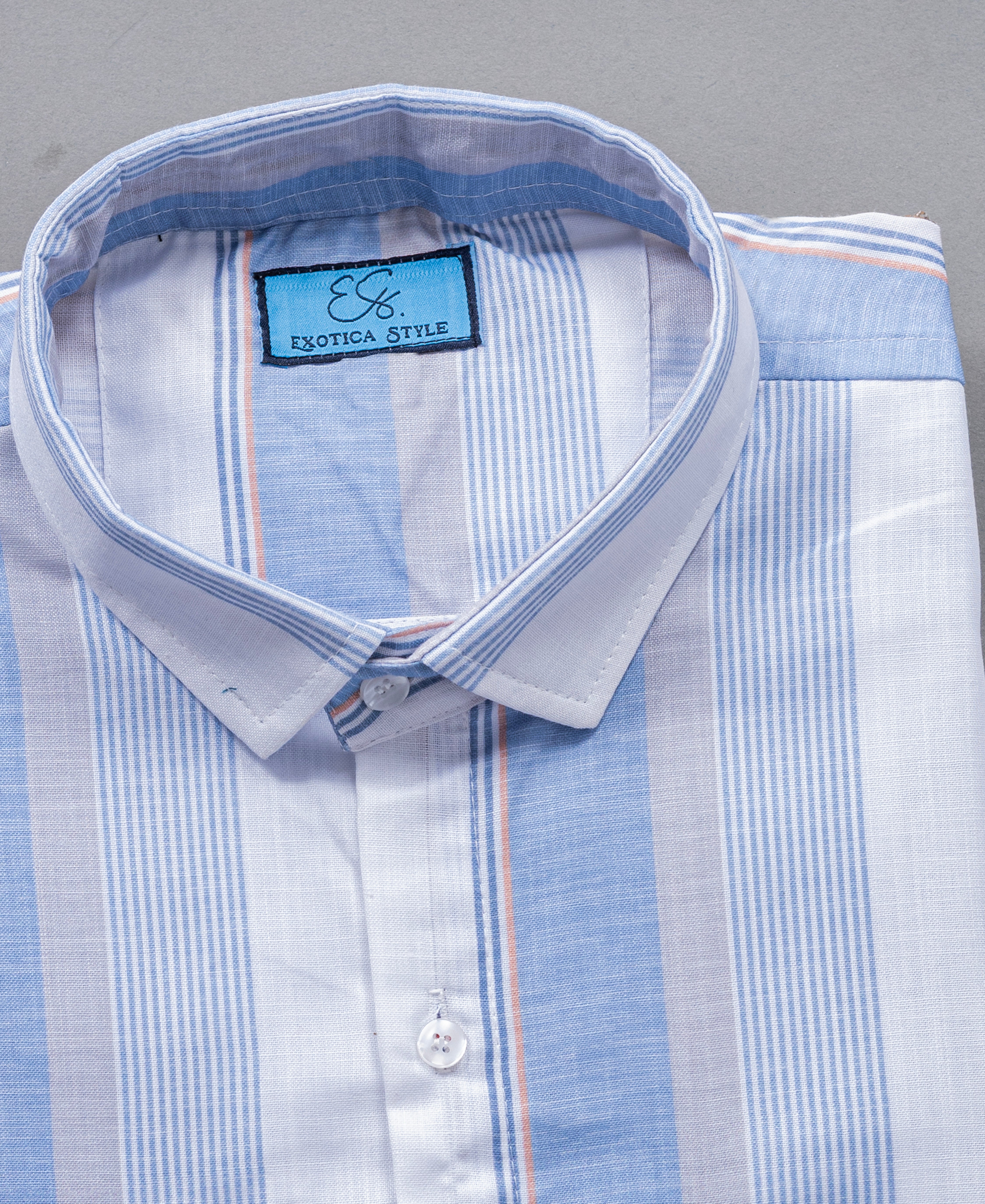 Stylish White Blue Striped Cotton Shirt For Men
