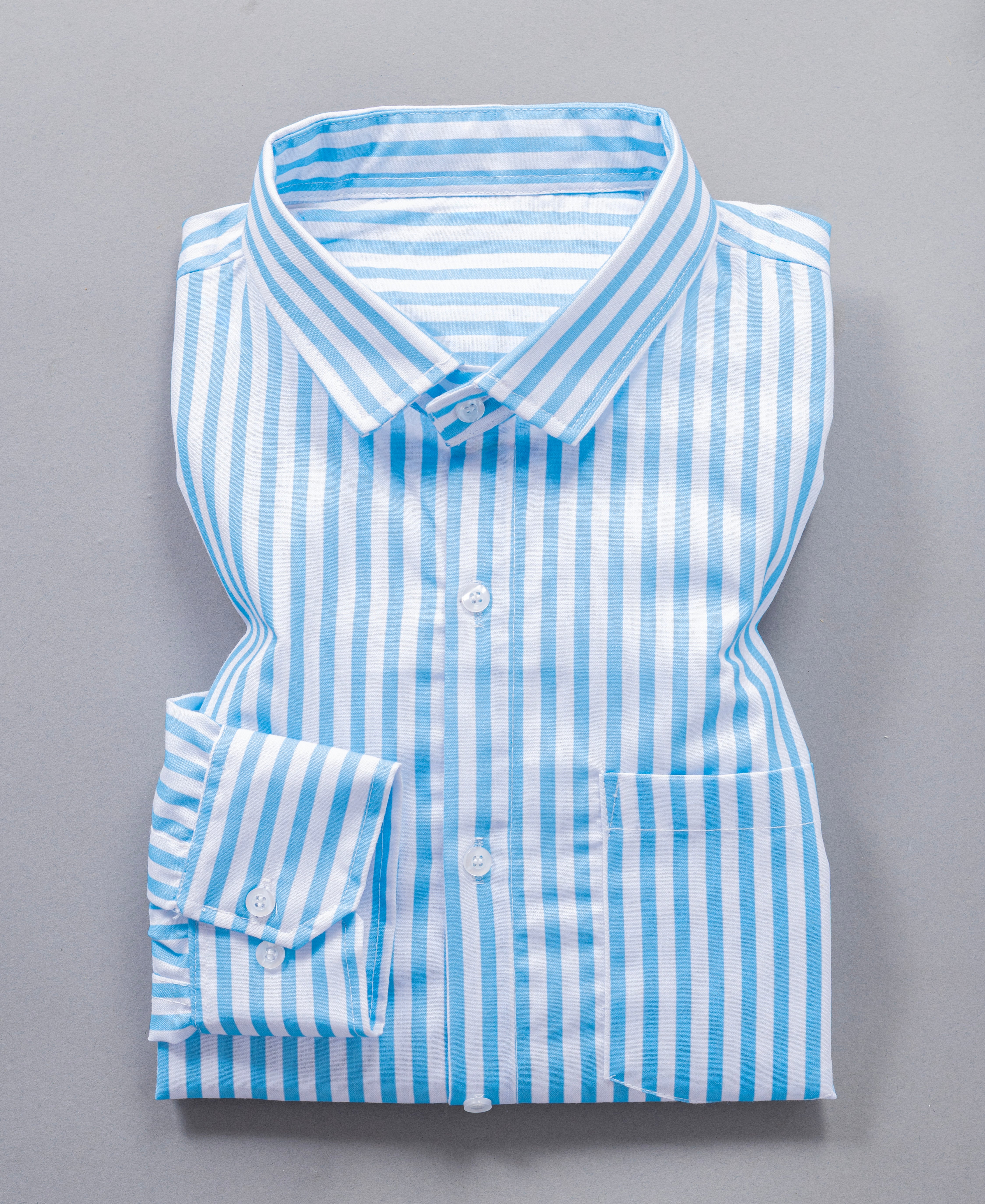 Blue Stripe Oxford-Style Cotton Shirt with Pocket