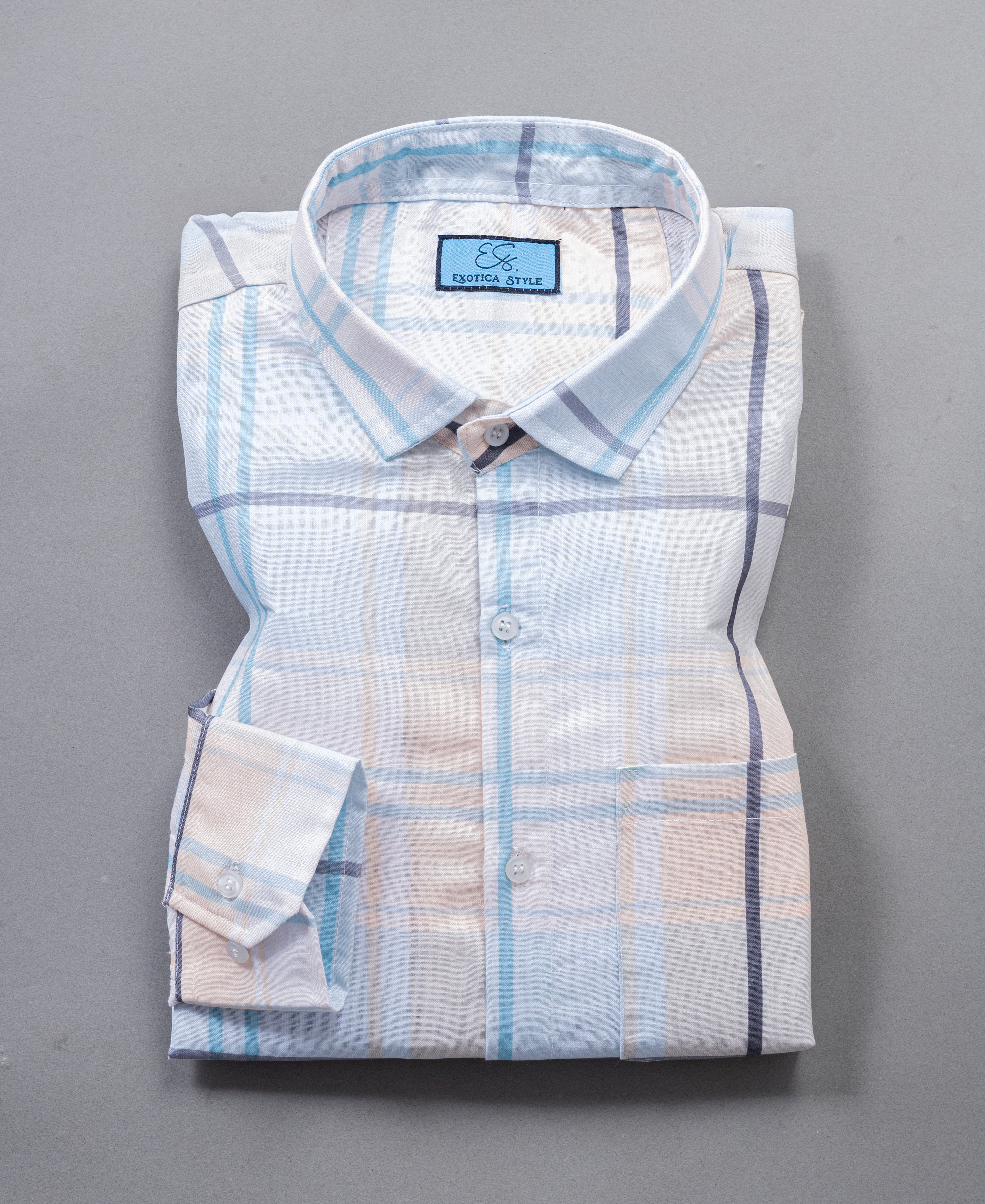 Blue and Yellow Cotton Checks Design Shirt with Pocket