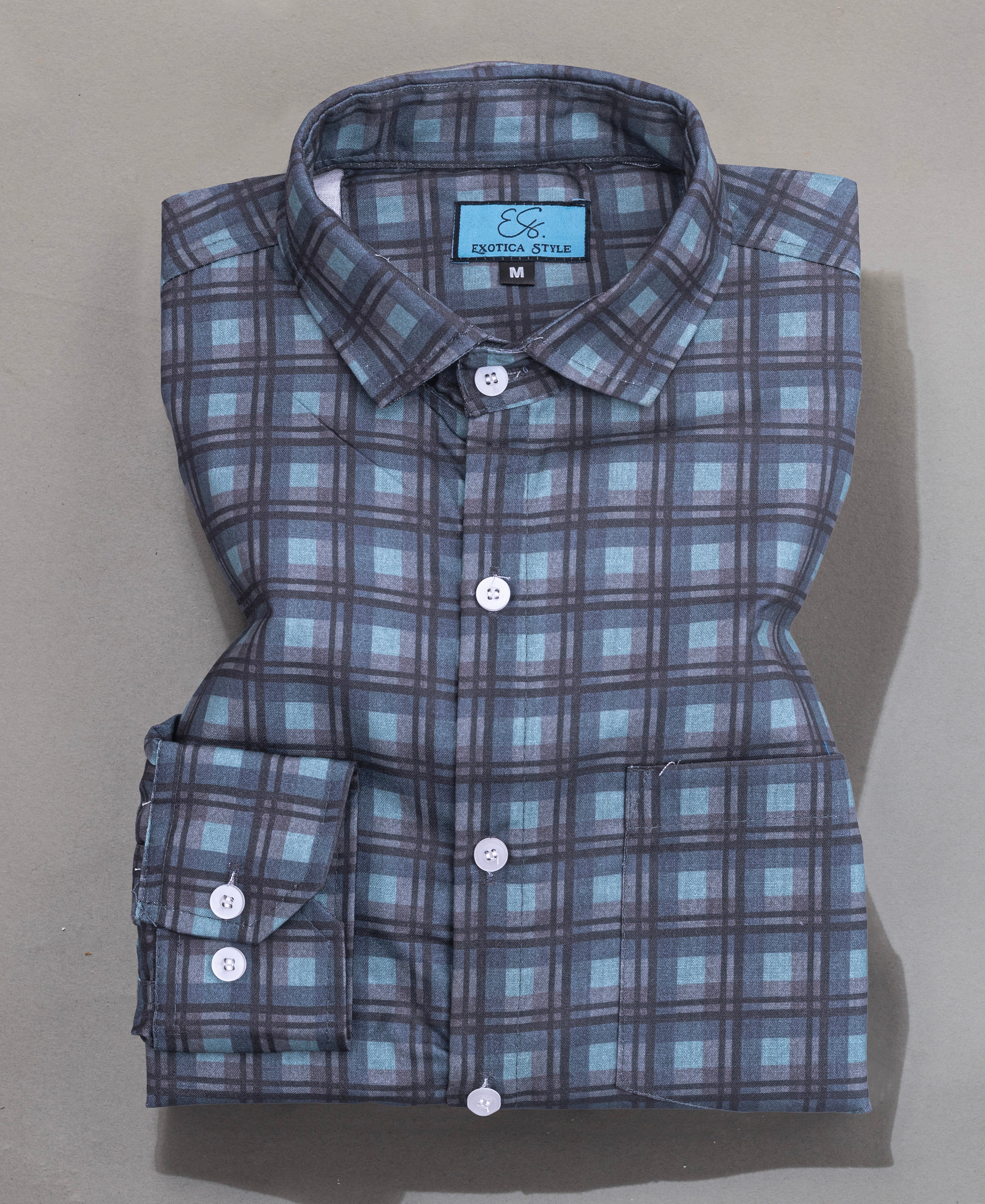 Men’s Blue Checks Cotton Shirt with Full Sleeves & Pocket